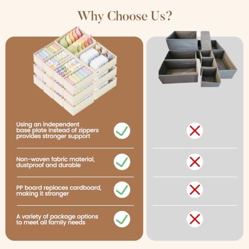 Drawer Organizer Storage for Clothes, Socks, 21 Pack, Beige - Image 6