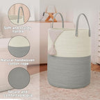 JMvicyroam 60L Cotton Rope Laundry Basket Hamper, White and Grey - Image 6