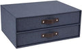 Bigso Birger 2-Drawer Canvas Fiberboard Easy Pull Handle Document Letter Box | Desktop Drawers for Loose Papers and Documents | Desktop Storage Drawers with Leather Handles | 13.1” x 10” x 5.7” | Blue by Bigso