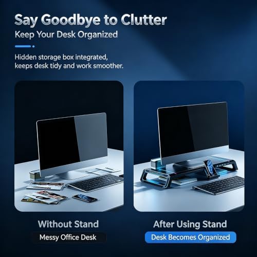 Computer Monitor Stand Riser with Storage Drawer, USB Hub, RGB - Image 3