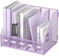 SUPEASY Desk Organizers Metal Desk Magazine File Holder with 5 Vertical Compartments Rack File Organizer for Office Desktop, Classroom, Home Workspace, Purple by SUPEASY