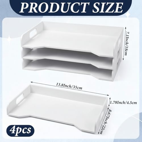 Yinkin Wooden Stackable Paper Trays 4-Tier Wooden Paper Organizer for Desk Letter Documents Woodens Desktop File Organizers for Desktop File Holder and Office Supplies Rack for Home Office Use(White) - Image 2