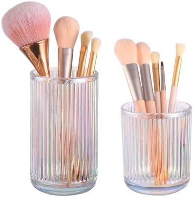 DASITON Makeup Brush Holder Organizer, Crystal Glass Makeup Brushes Storage Holder, Vintage Make Up Brush Cup for Vanity, Pen Pencil Holder for Desk, Toothbrush Holders for Bathroom (Colorful SL) by DASITON