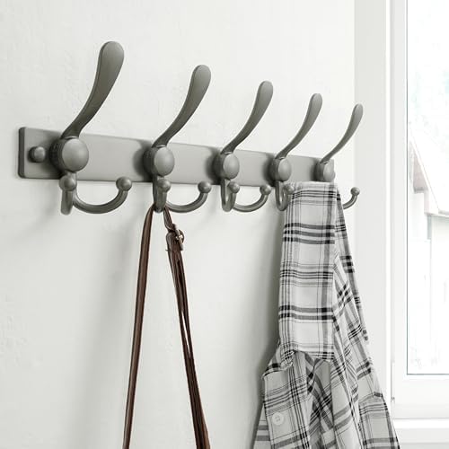 Dseap Coat Rack Wall Mount, Heavy Duty 12-Gauge Base vs Flimsy 1mm, Double-Thick Solid Anti-Snap Hooks, 16” Stud-Mount, Stainless Steel Hanger for Clothes Hat Entryway Closet, Grey, Pack of 2 - Image 5