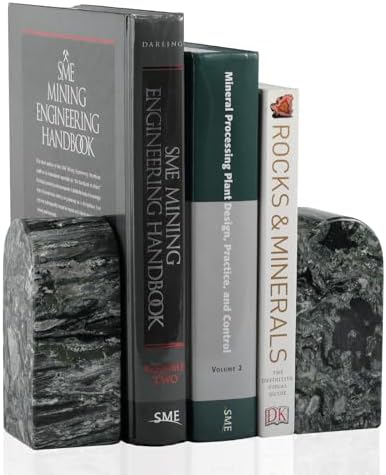Koville Natural Marble Bookends for Shelves, Decorative Book Ends, 7lbs Heavy-Duty Marble Book Holders, Bookshelf Apartment Decor for Normal Books/CD/Video Games(Olive Green) by Koville