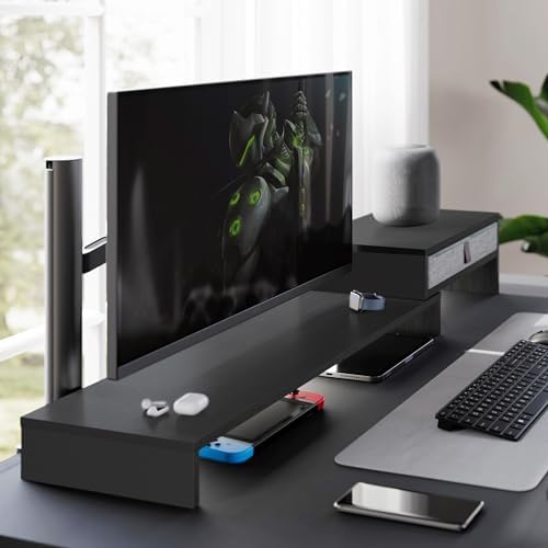 Fenge Triple Monitor Stand with Storage Drawer, Adjustable Length and Angle - Image 2