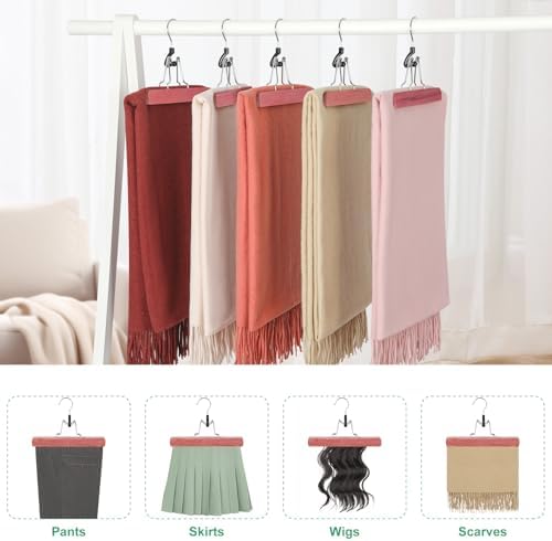 TOPIA HANGER 24 Pack Cedar Pants Hangers, Hair Extension Hangers Non Slip Skirt Hanger Wood Clamp with Velvet Padded 360° Swivel Hook for Jeans, Skirts, Trousers, Wigs CT68C - Image 5