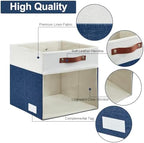 Bagnizer Storage Cubes, 4 Pack Linen Foldable Storage Bins (13 x 13 inch) with Clear Window and Handles, Fabric Organizer for Shelf Closet, Clothes, Books - (Navy Blue and White) - Image 4