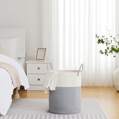 VIPOSCO 53L Tall Woven Laundry Basket Hamper, Grey White - Image 4
