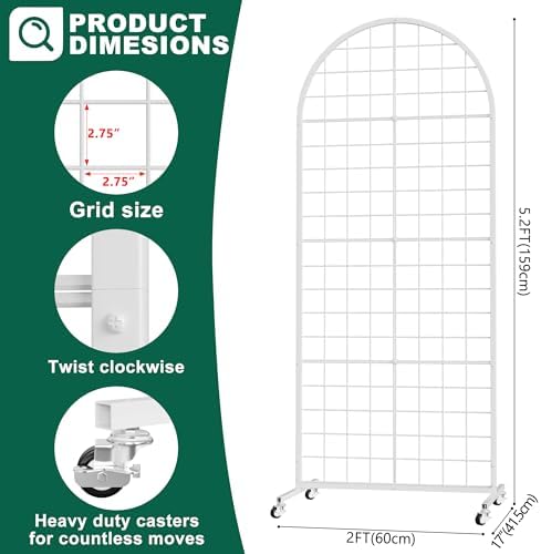 Aseem Metal Grid Wall Panels Display Stand White Movable 2x5.2FT, 1PCS - Image 2