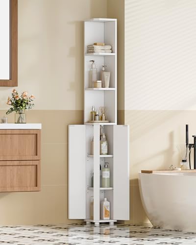 Hzuaneri Corner Cabinet, Tall Bathroom Corner Cabinet with Doors - Image 3