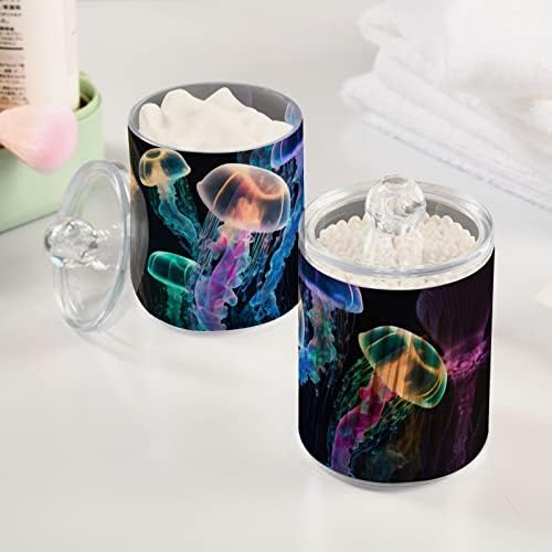 Vnurnrn Plastic Jars with Lid (Glowing Sea Jellyfish), Bathroom Vanity Canisters Storage Organizer for Cotton Balls, Swabs, Pads,Bath Salts, 4 Pack - Image 5