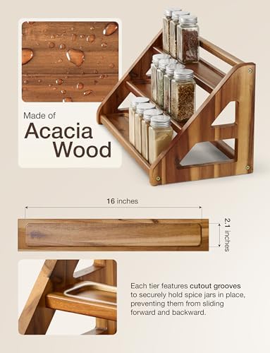 Tinamo Acacia Wood Spice Rack for Countertop, 3-Tier Design, Holds 24 Jars - Image 2