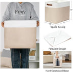 DULLEMELO Large Storage Baskets for Organizing, Canvas Storage Bins Big Baskets With Handles for Shelf Clothes Empty Gift Basket (White&Khaki) - Image 2