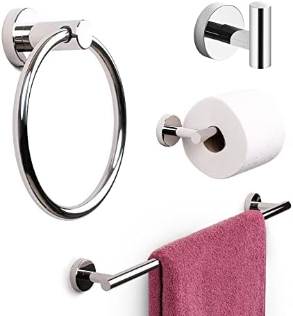 MARMOLUX ACC Bathroom Hardware Set Towel Racks 4 Pieces Hand Towel Ring Holder-Toilet Paper Holder-Towel Hook-Towel Bar Heavy Duty Wall Mount Bathroom Accessories SUS 304 Stainless Steel Mirror Finish by MARMOLUXACC