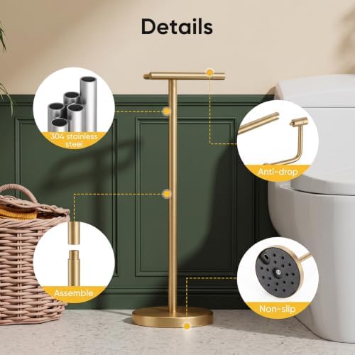 BESy Brushed Gold Freestanding Toilet Paper Holder Stand Free Standing - Image 7