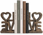 Love Bookends, Gold Decorative Book Ends for Shelves, Resin Bookends Set by QIANLING