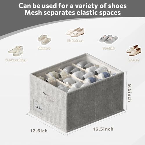 FHSQX 2 Pack Shoe Organizer for Closet,Fits up to 24 Pairs,Fabric Shoe Storage Bins,Large Shoe Box Storage Containers with Bottom Support for Shoes (Gray, (16.5 * 12.6 * 9.5) x1) - Image 3