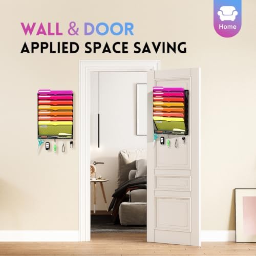 8-Tier Wall File Organizer with Base and Hooks, Hanging Organizer, Black - Image 5