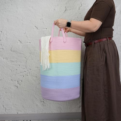 XUANGUO Rope Laundry Basket Hamper for Kids Girl Large, rainbow - Image 3