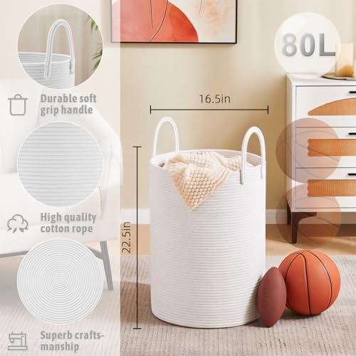 Artfeel Laundry Basket,Woven Cotton Rope Laundry Hamper,80L for Decorative Storage of Dirty Clothes,Toys and Blankets in Bathroom,Baby Room and Living Room - Image 6