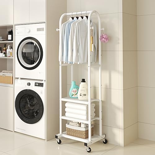 Dttwacoyh Clothing Rack with Wheels,Narrow Metal Garment Rack,White - Image 5