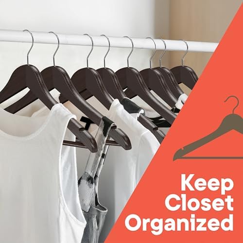 Brown Wooden Hangers 50 Pack – Heavy-Duty with 360° Swivel Hook, Non-Slip, Pants Bar & Shoulder Grooves - Wooden Hangers for Suits, Jackets, Dresses & Camisoles, Space-Saving and Smooth Finish - Image 3
