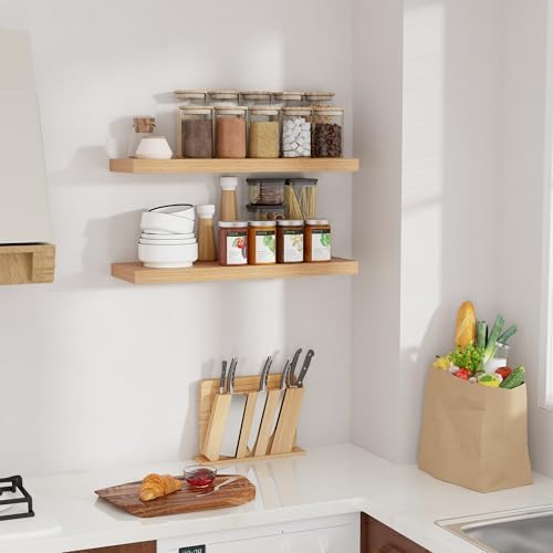 Floating Shelves for Wall, 24 in Oak Wall Shelves 9.3in Deep Shelf - Image 2