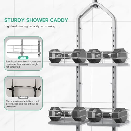 Shower Caddy Hanging for Handheld Showerheads Adjustable Hagging Shower Caddy, Stainless Steel Hose Hanging Shower Organizer 4 Levels Height Shower Rack (Sliver) - Image 5