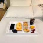 KEVLANG Glossy White Sturdy Acrylic Serving Tray with Handles-12x20 Inch-Serving Coffee Appetizer Breakfast-Kitchen Countertop Makeup Drawer Organizer-Vanity Table Ottoman Decorative Tray - Image 5
