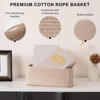 OIASKET 4 Pack Small Storage Shelf Baskets for Organizing, Mini Woven Rope Storage Bins for Towels, Cute Decorative Closet Organizer，Baby Nursery, Gift Empty Baskets -14.17''Lx11.02''Wx6.3''H-White - Image 3
