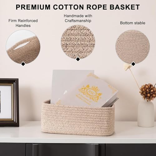 OIASKET 4 Pack Small Storage Shelf Baskets for Organizing, Mini Woven Rope Storage Bins for Towels, Cute Decorative Closet Organizer，Baby Nursery, Gift Empty Baskets -14.17''Lx11.02''Wx6.3''H-White - Image 3