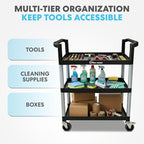 Simpli-Magic Rolling Utility Cart on Wheels, Heavy Duty Multi-Purpose Service Cart, Silver & Black, Garage, Warehouse & Commercial Use - Image 4