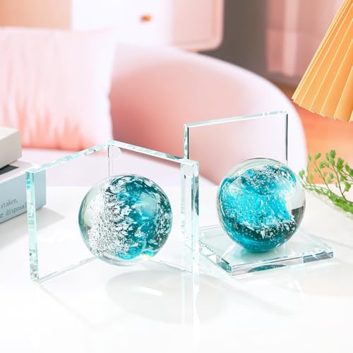 Arikyrist 1 Pair Crystal Bookends for Heavy Books with Dark Green Wave Ball - Image 3