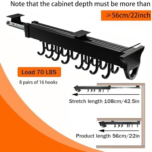 22" Hanging Pot Racks for Kitchen, Pull Out Pot Organizer Rack - Image 2