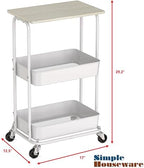 Simple Houseware 2-Tier Rolling Utility Cart Wood Top/Lockable Wheel, Maple - Image 3