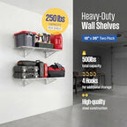 SafeRacks Steel Garage Wall Shelves 2-Pk w/Hooks, 500lb, White (18x36) - Image 2