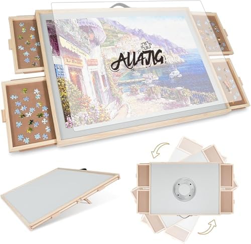 ALL4JIG 2000 Pieces 2-in-1 Tilting&Rotating Puzzle Board for Adults,Wooden Jigsaw Puzzle Table with 4 Drawers, 28.5 "x40.16 Portable Board with Lazy Susan and Cover,with a Tabletop Easel-Style Tilt by ALL4JIG