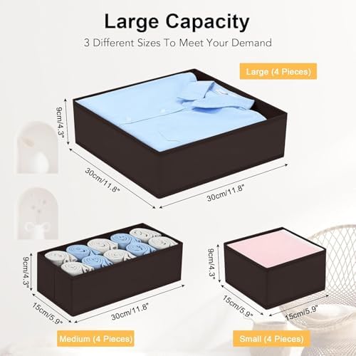 DIMJ Drawer Organizer 15 Pack - Foldable Baby Organizers and Storage & Dresser Organizer for Nursery, Bedroom, Closet - Nursery Organization Dresser Dividers for underwear, Sock, Bra, Belt, Tie, Brown - Image 3