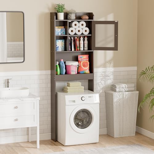 ZENY Over The Toilet Storage Cabinet, Bathroom Organizer with Adjustable Shelf and Double Doors, Freestanding Bathroom Space Saver Toilet Rack (Brown) - Image 6