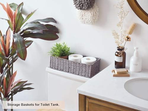 StorageWorks Bathroom Basket Organizer, Wicker Toilet Paper Basket, Gray - Image 3