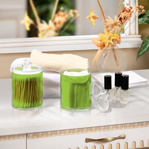 4 Pack Qtip Holder Dispenser with Lids,Green Storage Containers,Bathroom Canisters Organizer for Cotton Ball,Cotton Swab,Cotton Round Pads,Floss 21214713 - Image 6