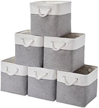 13 x 13 Inch Cube Storage Bins,Storage Cubes for Shelves，Foldable Organizer Boxes with Handles, Decorative Storage Basket for Organizing Clothes, Toys, Books(White&Gray) by ISEMINGLA