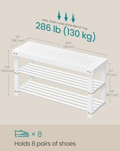 SONGMICS Shoe Rack Bench, 3-Tier Bamboo Entryway Bench, 35.2 Inches Width - Image 3