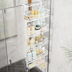 SWTYMIKI Over the Door Shower Caddy - 5 Tier Adjustable Shower Organizer Hanging with Soap Holder, No Drilling Stainless Steel Bathroom Rack Hanging for Body Wash, Shampoo, Soap, Razor, White by SwtyMiki-TidyHomeSweetLife