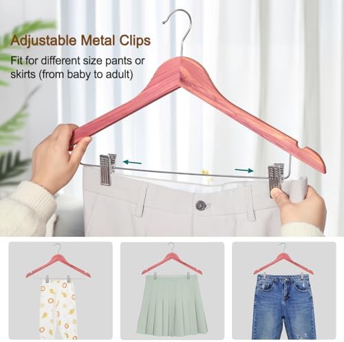 TOPIA HANGER American Red Cedar Wooden Hangers with Adjustable Metal Clips and 360° Swivel Hook, Premium Wood Clothes Hangers 20 Pack for Suit, Pant, Skirt, Jeans, Coat, Jacket-CT28C20 - Image 5