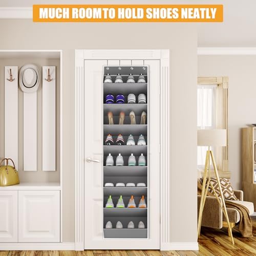 KYEVIS Over The Door Shoe Organizer Storage Fit 16-24 Pairs Hanging Shoe Rack Organiser for Closet Door, Deep Pocket Shoe Holder for Sneakers,Boots Storage(2 Pack Gray) - Image 3