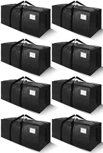 SWEET DOLPHIN 8 Pack 200LB Heavy-Duty Moving Bags with Wrap-Around Handles, Extra Large Storage Totes for Space Saving, Clothes Storage Bags, College Dorm Essentials, Black, 24 Gal by SWEET+DOLPHIN