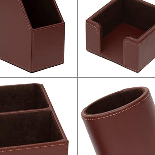6 Piece Office Supplies/Desk Organizer Set with Desktop Leather Writing Pad,File Paper Tray,Magazine folder Holder, Pen Cup,Sticky Note Holder,Letter Mail Sorter,Workspace Decor for Women Men Brown - Image 3
