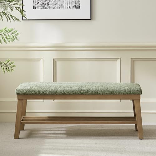 VKNOW Entryway Bench, Storage Shoe Bench with Rubberwood Legs, Green - Image 6